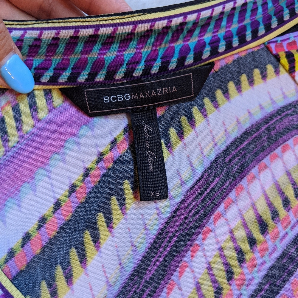 BCBGMAXAZRIA Multicolor V-Neck Long Sleeve Dress - Picture 5 of 6